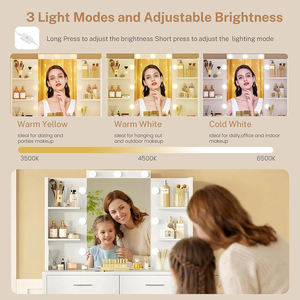 Tocador de Maquillaje <span class=keywords><strong>Blanco</strong></span> con 6 <span class=keywords><strong>Cajones</strong></span> y 6 Estantes Abiertos, Tocador con Espejo y 9 Luces LED - Product Image 5