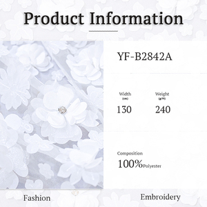 2025 nuovo tessuto bianco di pizzo da sposa con strass 3D fiore ricamo in poliestere materiale per abiti da sposa - Product Image 4