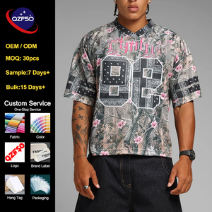QZFSO Custom Men Y2K Grunge Mesh Streetwear Shirt Oversized Sublimation Graphic V-neck Sporty Tee All-Over Print Football Jersey - Product Image 1