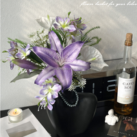 Buket Bunga Artifisial Kecil Grosir, Mini Mawar Sutra, Lily, Hydrangea untuk Buket Pengiring Pengantin, Dekorasi Vas Rumah