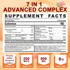 Suplemen Gummy Vitamin D3 10000IU K2 200MCG Rasa Persik Alami Label Pribadi OEM dengan Kalsium Magnesium & Seng - Product Image 6