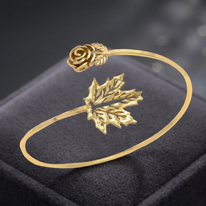Nouveauté Bracelet manchette en argent rhodié avec un magnifique motif de feuilles et de fleurs dorées pour femmes et filles, idéal pour les fiançailles et les anniversaires - Product Image 2