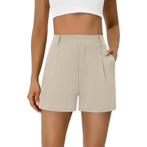 FOXA Pantalones cortos plisados ​​de cintura alta para mujer con bolsillos, transpirables, para verano, trabajo, ocio, 3.5 pulgadas, informales y elegantes - Product Image 1
