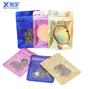 Sac à fermeture éclair holographique bleu rose personnalisé, sac en mylar réutilisable avec fenêtre transparente pour aliments, sucre, bijoux, collier, pierres précieuses, <span class=keywords><strong>bague</strong></span> - Product Image 6