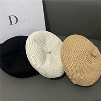 트렌디한 베레모 모자 여성용 일본식 통기성 아티스트 3D 자수 캐주얼 얼굴을 더 작게 보이게 하는 다용도 봄 가을 여름