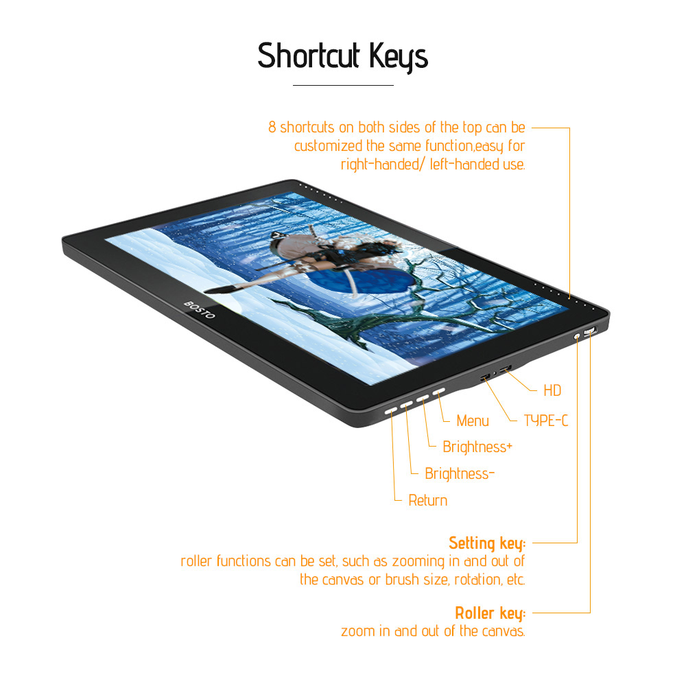 BOSTO 16HD 15.6'' IPS Display Drawing Tablet with 8192 Pressure