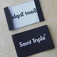 Magnifiques étiquettes tissées personnalisées en damassé vert sarcelle rectangulaires à pli final pour vestes et sacs