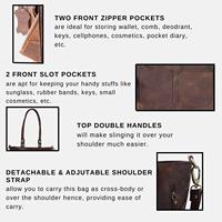 Tas Tote Kulit Asli Wanita Vintage dengan Ritsleting, Pegangan Ganda & Tali Bahu - Tas Kantor Ringan & Tahan Lama