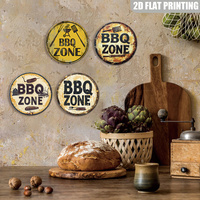 Letrero Redondo Metálico Retro para Barbacoa con Diseño de Parrilla y Herramientas, Decoración de Pared para Patio Trasero y Cocina al Aire Libre