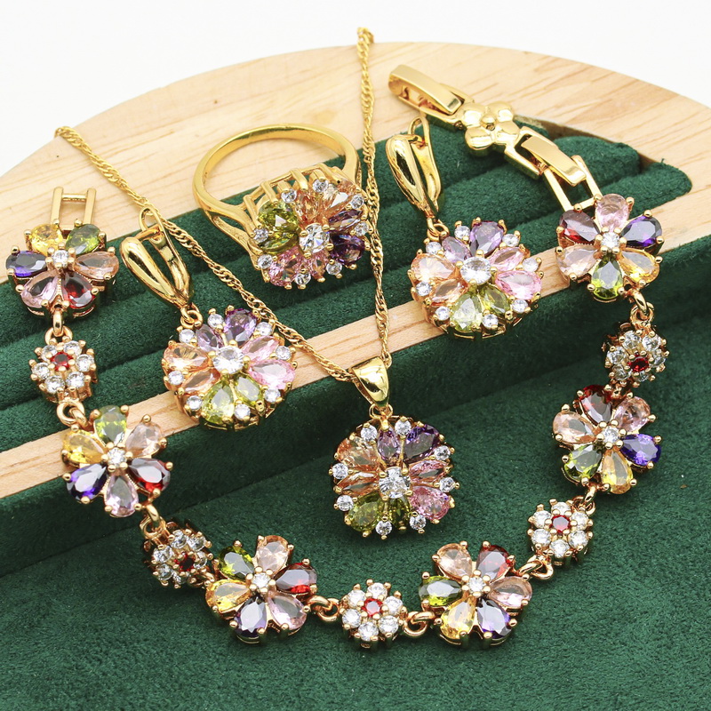 Gold Plated Silver Wedding Jewelry Sets with Zircon Earrings