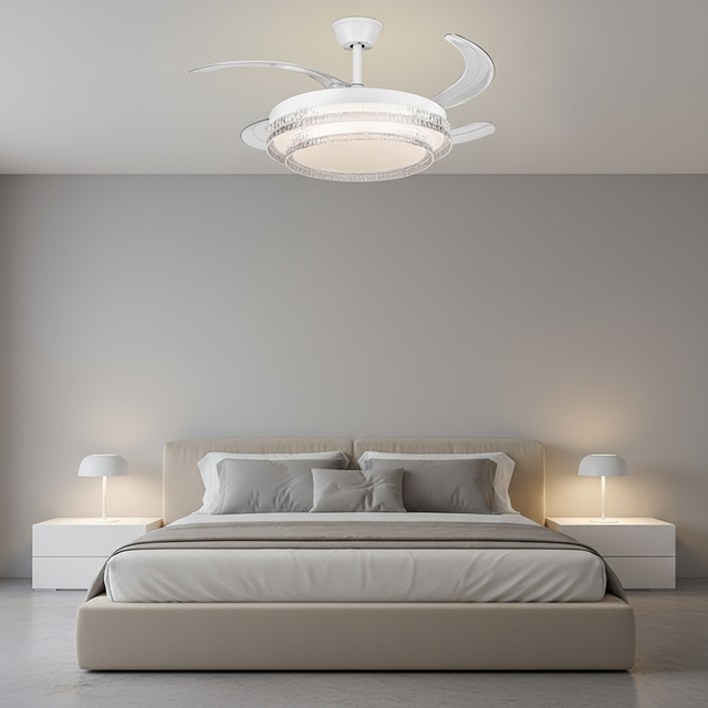High Class Modern Bedroom 42W 42 Inch ABS Blade Retractable Remote Control Smart Led Invisible Ceiling Fan with Light