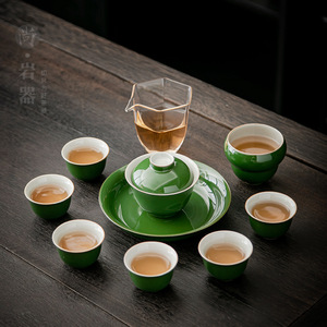 Emerald Green Gaiwan <b>Tea</b> Set 10 Piece Porcelain Kung Fu <b>Tea</b> Ceremony Gift <b>Box</b> With Lid Dehua County Origin - Product Image 3