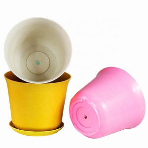 Wholesale bamboo fiber plastic flower pot succulent plant pot with saucer