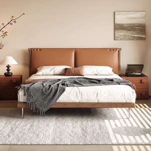 Lit double moderne en cuir véritable, écologique, durable, avec pieds hauts, confortable et moelleux, pour chambre principale - Product Image 1