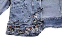 Neuer chinesischer Stil bestickte Stretch Denim Jacken kundenspezifische Knopf Damen Kurze Jackette Oberteil locker