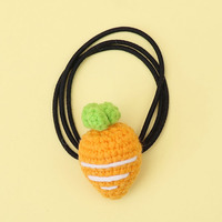 Joli élastique à cheveux en fil tricoté au crochet fait main, motif fruits (fraise, ananas) pour enfants et filles