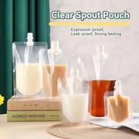 Pochette souple personnalisée à fond plat de qualité alimentaire, anti-fuite, transparente avec bec verseur pour l'emballage de liquides et de sauces