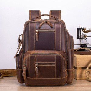 Crazy Horse Leather Men's <b>Backpack</b> Coffee <b>Brown</b> 20L Large Capacity Laptop Bag For Travel Work Commute - Product Image 1