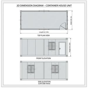 Bâtiment de bureau mobile préfabriqué en conteneur plat de 20 pieds, logement temporaire modulaire pour personnel avec fenêtres de sécurité - Product Image 5