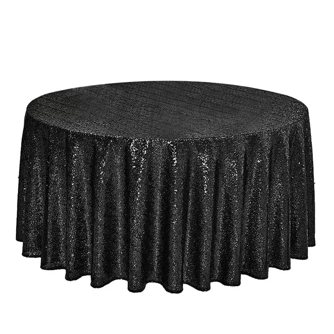 Mantel redondo liso de lujo para mesa de banquete, cubierta de tela de lino, falda de 120 pulgadas, con lentejuelas negras, para boda, fiesta de cumpleaños