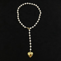 Collier tendance CH-LAN2193 avec perles rondes, collier en Y avec perles, collier avec breloques en forme de cœur en émail multicolores, bijoux en gros