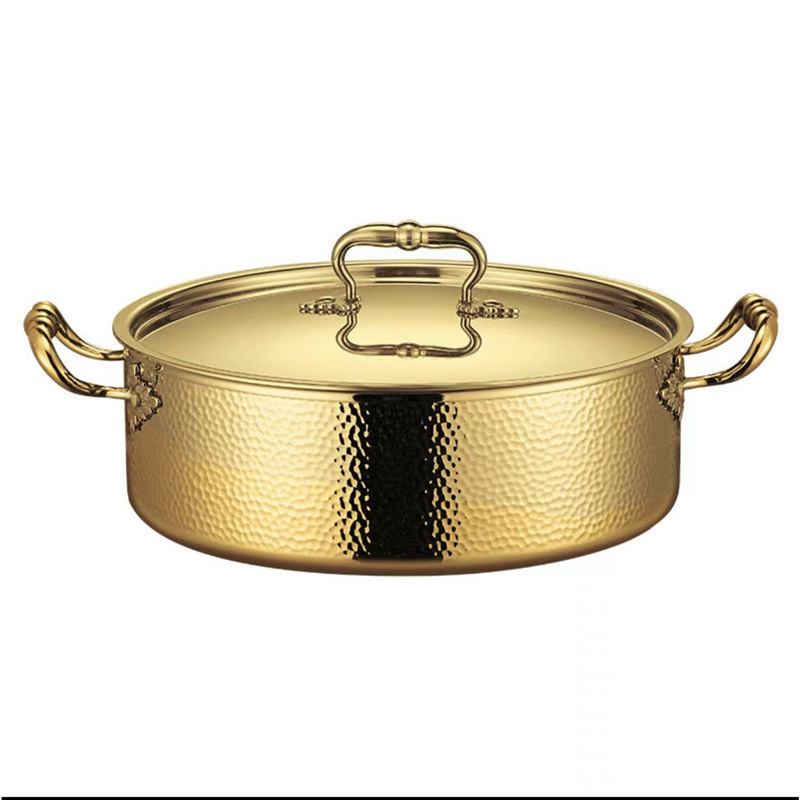 Gold Color Modern Kitchenware Luxury Stainless Steel 304 Hot Pot 3 Layers Steel Cooking Pot Kitchen Cookware Set with Metal Lid