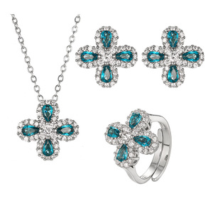 Vintage Pear Cut Cubic Zirconia Flower Necklace Ring <b>Earrings</b> Copper White Gold Plated Daily Wear Jewelry Set for Women - Product Image 1