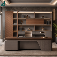 Meuble de rangement mural complet pour bureau, avec éclairage intégré, panneaux cannelés, pour bureau de direction et usage commercial