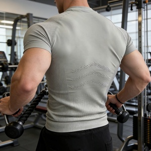 <strong>Men</strong> 97% Nylon 3% Spandex Sports Training Wear Jacquard Knitted Seamless Running Gym Tights <strong>Compression</strong> <strong>Shirts</strong> - Product Image 4
