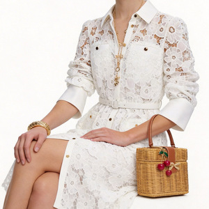 Vestido Largo Elegante de Otoño 2025 para Mujer, con Cinturón de Encaje Floral y Cierre de Gancho, Diseño ODM - Product Image 3