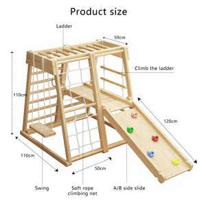 Indoor Playground 9-in-1 Jungle Gym Kids Climbing Toys Montessori Philosophy Style Wooden Climber <b>Play</b> - Product Image 3
