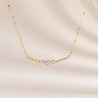 Collier ajustable coréen en or doux avec perles et trois diamants, motif sourire, breloques en or jaune 18 carats pour la fabrication de bijoux