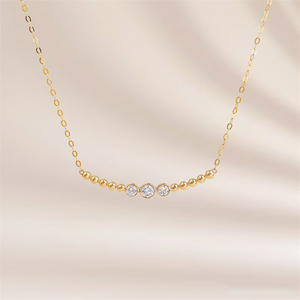 Collar Ajustable Coreano de Oro Suave con Cuentas y Tres Diamantes, Diseño de Sonrisa, de Oro Amarillo de 18K, Abalorios para Fabricación de Joyas - Product Image 2