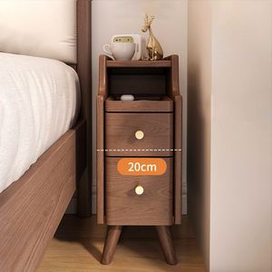 Table de chevet minimaliste en bois massif à 2 tiroirs, ultra-étroite, pour chambre à coucher - Product Image 2