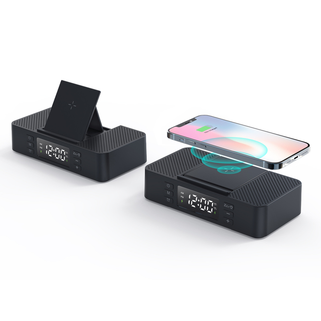 Creative Portable Wireless Speaker for Bluetooth Desktop Sound Box with 15W Wireless Charger Clock Alarm for Mobile Phone