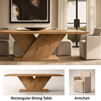 Ensemble de salle à manger rectangulaire contemporain en bois massif de style nordique avec base en V et chaises à blocs pour hôtels et projets contractuels