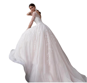 Abito da sposa in pizzo a manica lunga sposa in pizzo sottile con scollo a V leggero con copertura trasparente per braccio - Product Image 3