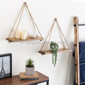 OEM madera quemada <span class=keywords><strong>cuerda</strong></span> colgante estantes sala de estar marrón estante <span class=keywords><strong>cuerda</strong></span> pared madera flotante rústico estante colgante - Product Image 5