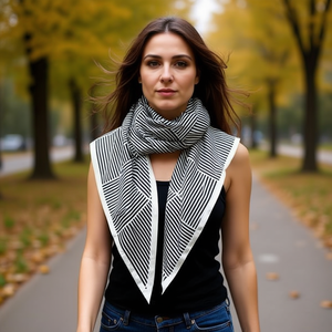 Fular triangular geométrico de poliéster y algodón para mujer, 60x135cm, para todas las estaciones - Product Image 1