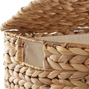 Ecoka Handmade Eco-Friendly Water Hyacinth Straw Woven Storage <b>Basket</b> <b>Lid</b> Divided Compartments for Clothes - Product Image 4