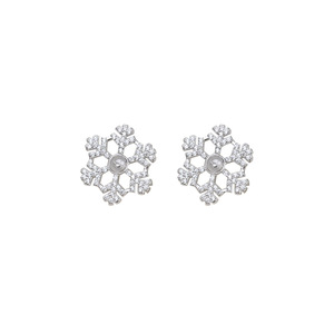 Boucles d'oreilles en argent S925 flocon de neige, pendentif féminin personnalisé de grande taille, support vide pour la création de bijoux DIY, incrustation de perles, tête de fleur, ensemble de bijoux tendance - Product Image 5