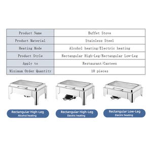 Réchaud de <span class=keywords><strong>buffet</strong></span> rectangulaire professionnel en acier inoxydable 440W - Chauffage à l'alcool/électrique pour restaurant et cantine - Product Image 2