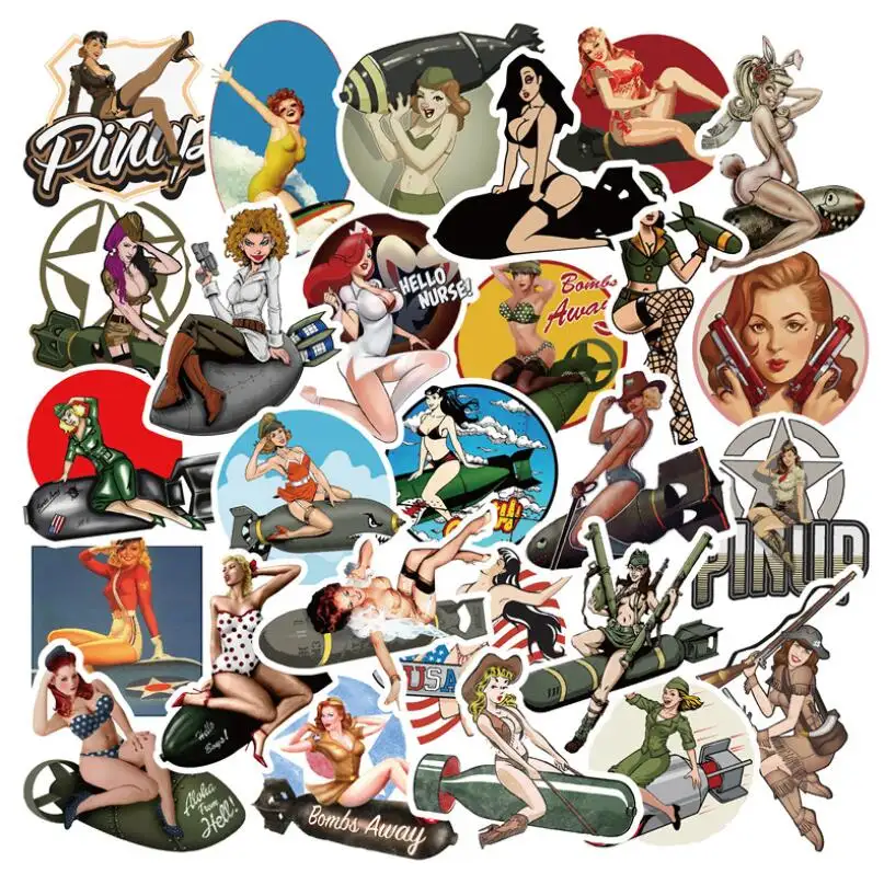 ZY0563C 50Pcs PIN-UP Poster Bomb girl Stickers Custom Die Cut Vinyl Stickers Printing Waterproof PVC Label