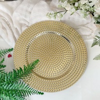 Assiettes de présentation décoratives modernes en plastique doré de 13 pouces à bord festonné pour mariage, durables et écologiques