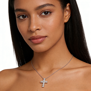 สร้อยคอจี้รูปกางเขนแบบคลาสสิก ชุบทองคำขาว 10K/14K/18K ประดับเพชร CVD ผลิตในห้องปฏิบัติการ ของขวัญสำหรับโอกาสพิเศษ - Product Image 5