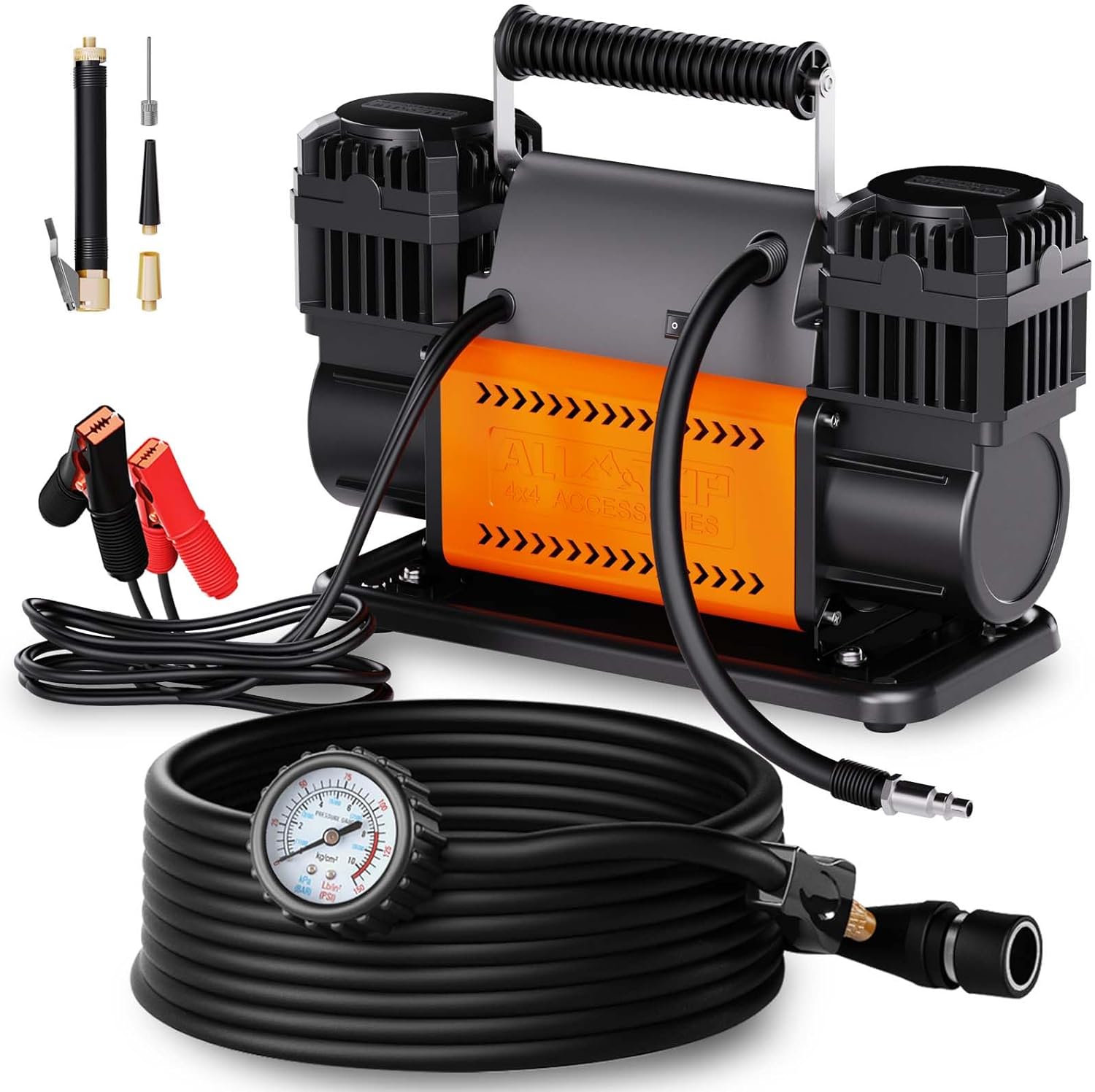 12V Dual Cylinder Portable Air Compressor | 350L/Min 4x4 Tire Inflator &amp; Deflator for Off-Road, SUV, Truck &amp; Camping