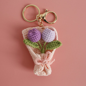 New Crochet Hoa Bó Hoa Mặt Dây Chuyền Hoa Hướng Dương Mini Bó Hoa Keychain Handmade Tulip Túi Quyến Rũ Đan Hoa Cho Vòng Chìa Khóa - Product Image 5