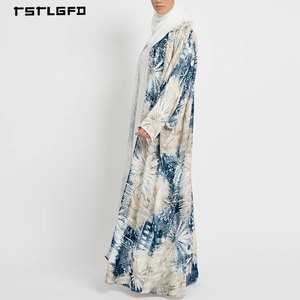 Women Elegant Printed Cotton Abaya Long Sleeve Floral Maxi Dress Modest Muslim <b>Kaftan</b> Summer Resort Wear Evening Party Robe - Product Image 2