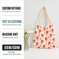 Sac fourre-tout en tricot motif cœur floral, couleur crème, sac à bandoulière, motif personnalisé, textile tricoté à la machine, OEM ODM, faible MOQ, couleur, taille, logo, vente en gros