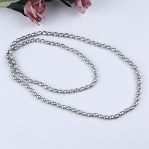 7-8mm semplice elegante collana di <span class=keywords><strong>perle</strong></span> di riso acqua dolce vera perla grigio naturale - Product Image 5